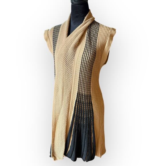 Women's Beige & Black Striped Knit Open Front Cardigan Sweater Size Medium - Picture 10 of 16